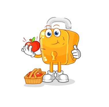 the padlock eating an apple illustration. character vecto