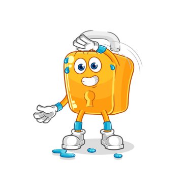 the padlock stretching character. cartoon mascot vecto