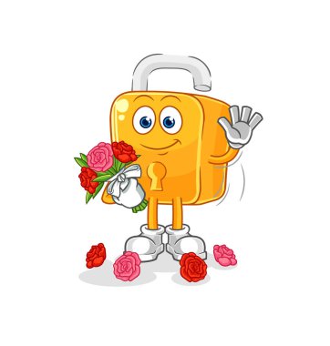 the padlock with bouquet mascot. cartoon vecto