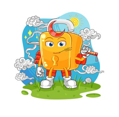 the padlock samurai cartoon. cartoon mascot vecto