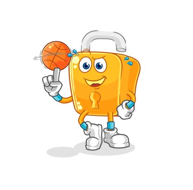 the padlock playing basket ball mascot. cartoon vecto