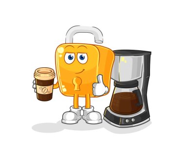 the padlock drinking coffee illustration. character vecto