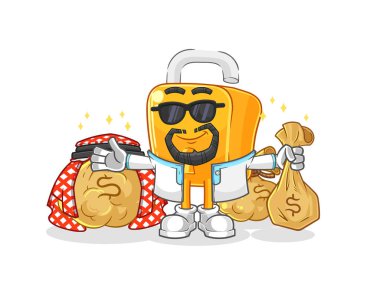 the padlock rich arabian mascot. cartoon vecto