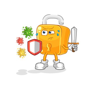 the padlock against viruses cartoon. cartoon mascot vecto