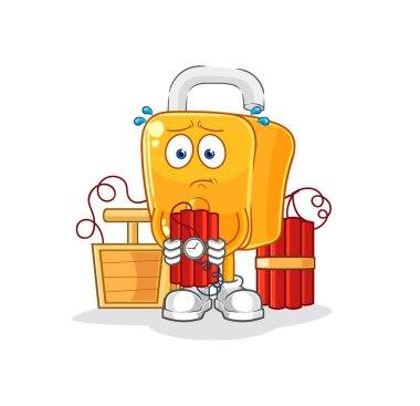 the padlock holding dynamite character. cartoon mascot vecto