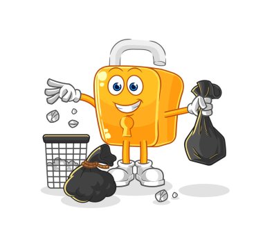 the padlock Throw garbage mascot. cartoon vecto
