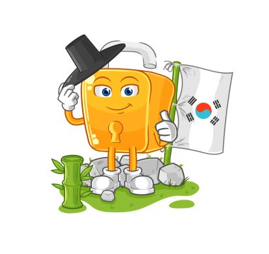 the padlock korean character. cartoon mascot vecto