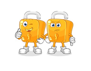 the padlock thumbs up and thumbs down. cartoon mascot vecto