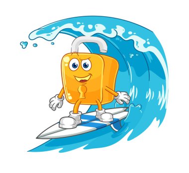 the padlock surfing character. cartoon mascot vecto