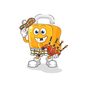 the padlock scottish with bagpipes vector. cartoon characte