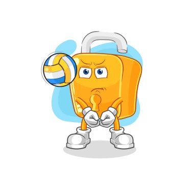 the padlock play volleyball mascot. cartoon vecto