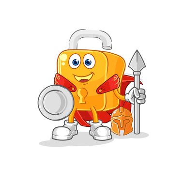 the padlock spartan character. cartoon mascot vecto