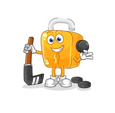 the padlock playing hockey vector. cartoon characte