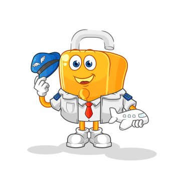 the padlock pilot mascot. cartoon vecto