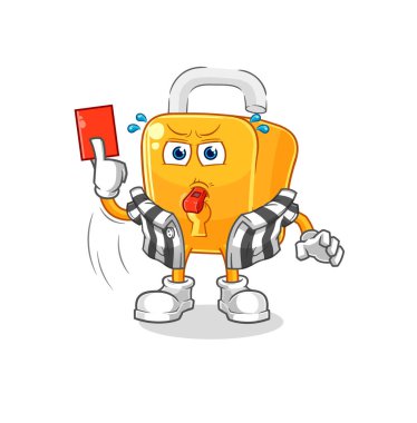 the padlock referee with red card illustration. character vecto
