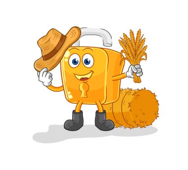 the padlock farmer mascot. cartoon vecto