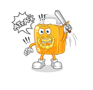 the padlock knights attack with sword. cartoon mascot vecto