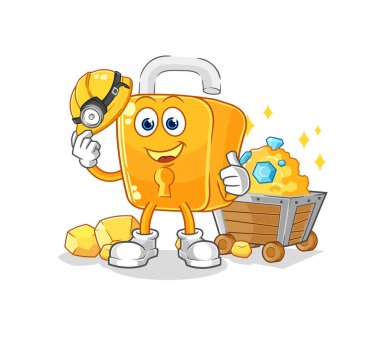 the padlock miner with gold character. cartoon mascot vecto