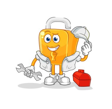 the padlock mechanic cartoon. cartoon mascot vecto