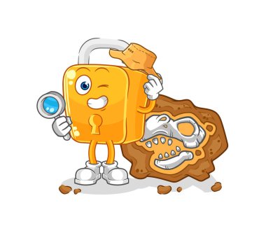 the padlock archaeologists with fossils mascot. cartoon vecto