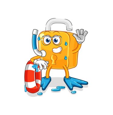 the padlock swimmer with buoy mascot. cartoon vecto