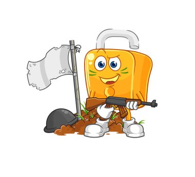 the padlock army character. cartoon mascot vecto