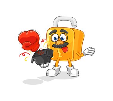 the padlock prank glove in the box. cartoon masco