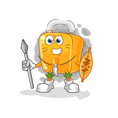 the padlock african tribal fighter mascot. cartoon vecto