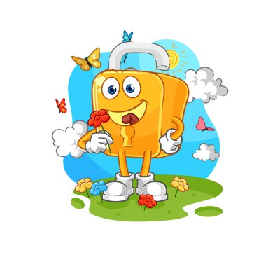 the padlock pick flowers in spring. character vecto