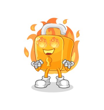 the padlock on fire mascot. cartoon vecto
