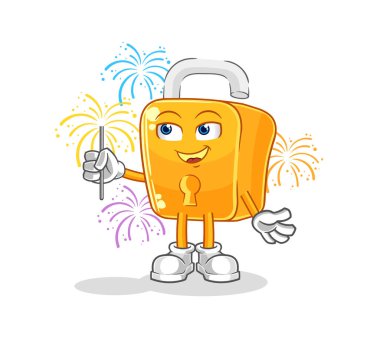 the padlock with fireworks mascot. cartoon vecto