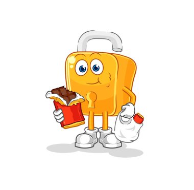 the padlock eat chocolate mascot. cartoon vecto