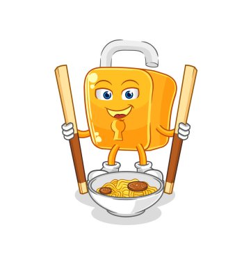the padlock eat noodle cartoon. character mascot vecto