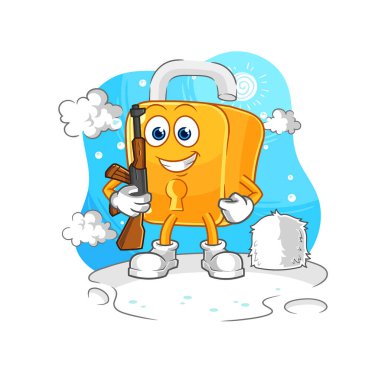the padlock soldier in winter. character mascot vecto