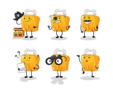 the padlock Pirate group character. cartoon mascot vecto