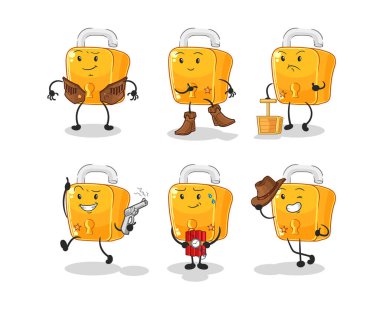 the padlock cowboy group character. cartoon mascot vecto