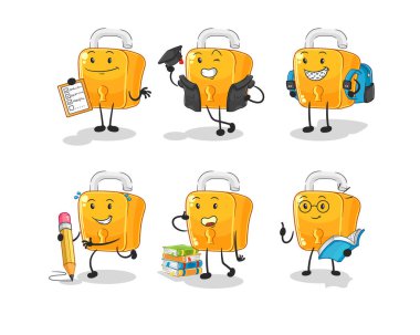 the padlock education set character. cartoon mascot vecto