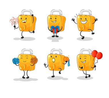 the padlock celebration set character. cartoon mascot vecto