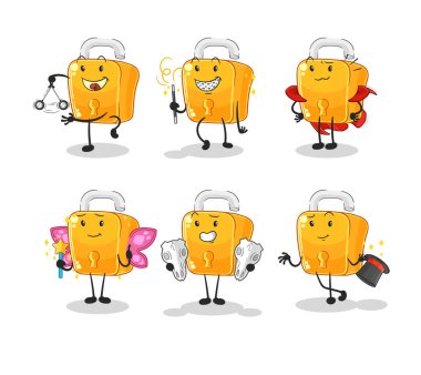 the padlock magic group character. cartoon mascot vecto