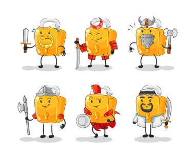 the padlock warrior group character. cartoon mascot vecto