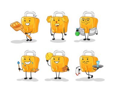the padlock profession set character. cartoon mascot vecto