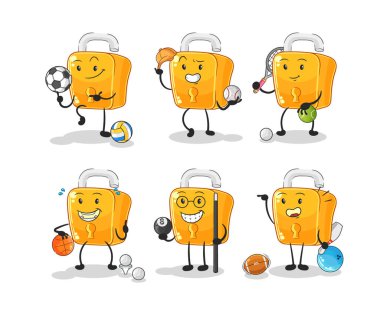 the padlock sport set character. cartoon mascot vecto