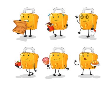 the padlock food set character. cartoon mascot vecto