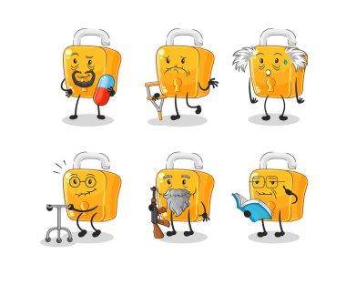 the padlock elderly character. cartoon mascot vecto
