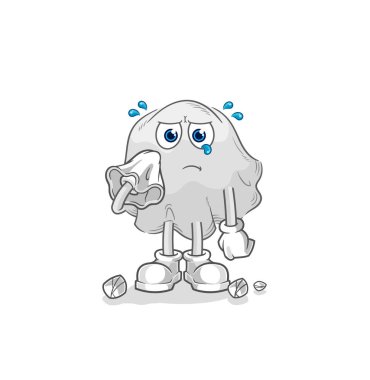 the ghost cry with a tissue. cartoon mascot vecto