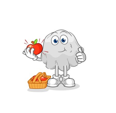 the ghost eating an apple illustration. character vecto