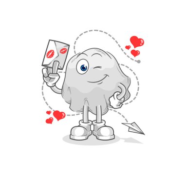the ghost hold love letter illustration. character vecto