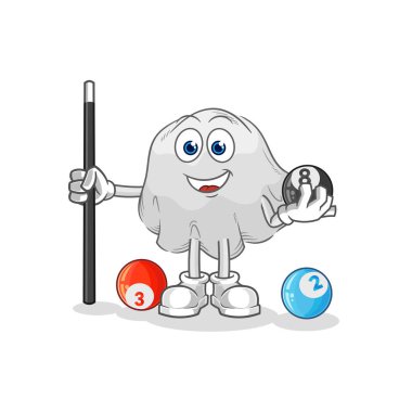 the ghost plays billiard character. cartoon mascot vecto