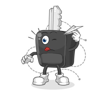 the car key with paper plane character. cartoon mascot vecto