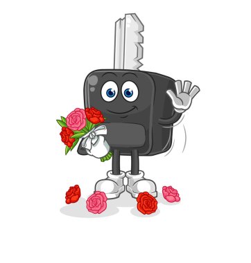 the car key with bouquet mascot. cartoon vecto